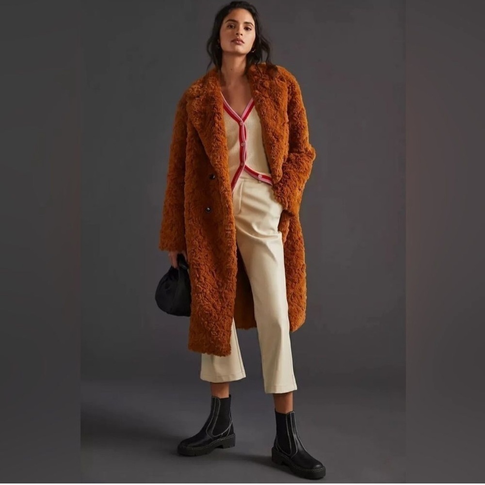 ANTHROPOLOGIE NWOT Faux Fur Relaxed Teddy Coat in Caramel—XS